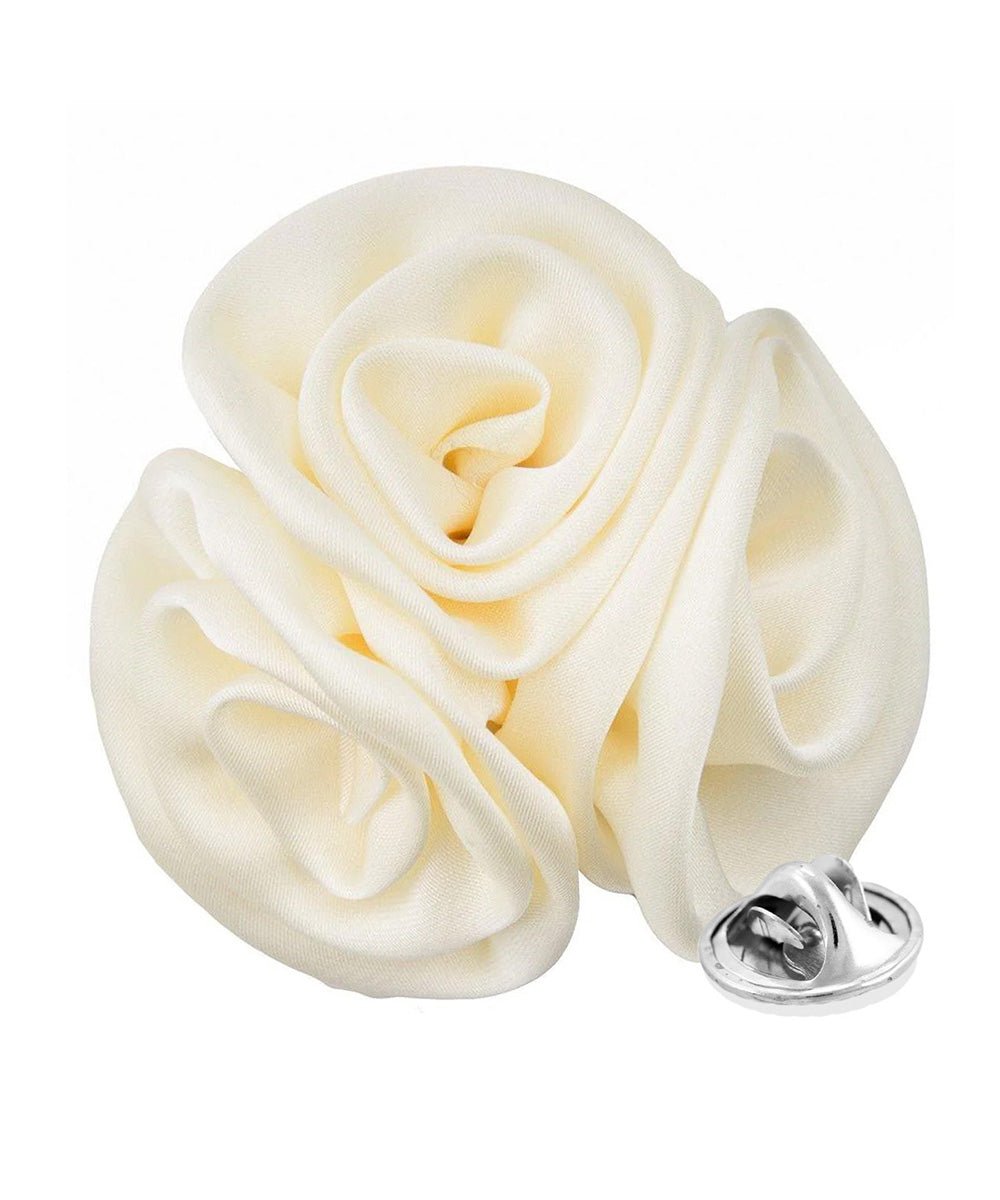 Vittorio Vico Unisex Trio Cluster Satin Flower Lapel Pin - Ivory - Flower Lapel Pin - Vittorio Vico