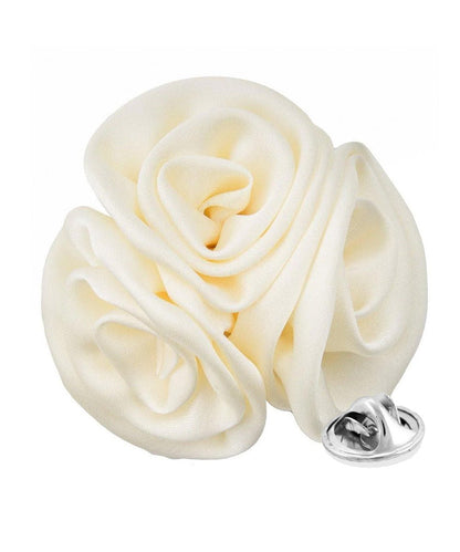 Vittorio Vico Unisex Trio Cluster Satin Flower Lapel Pin - Ivory - Flower Lapel Pin - Vittorio Vico