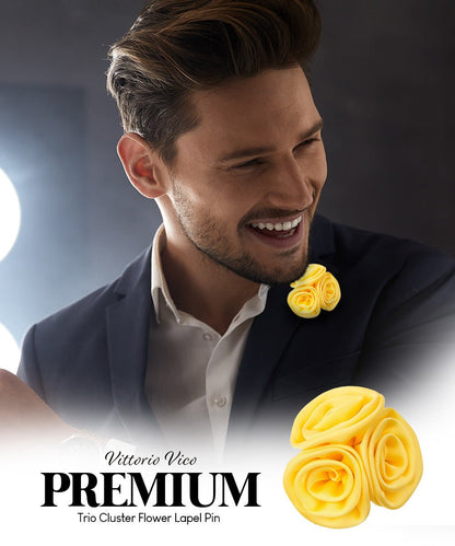 Vittorio Vico Unisex Trio Cluster Satin Flower Lapel Pin - Maize - Flower Lapel Pin - Vittorio Vico