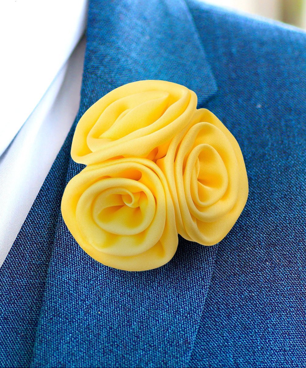 Vittorio Vico Unisex Trio Cluster Satin Flower Lapel Pin - Maize - Flower Lapel Pin - Vittorio Vico