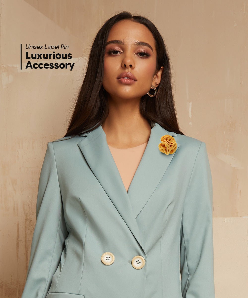 Vittorio Vico Unisex Trio Cluster Satin Flower Lapel Pin - Mustard Yellow - Flower Lapel Pin - Vittorio Vico