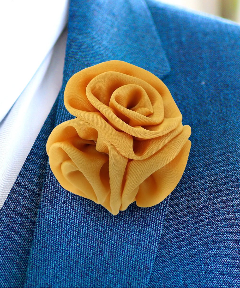 Vittorio Vico Unisex Trio Cluster Satin Flower Lapel Pin - Mustard Yellow - Flower Lapel Pin - Vittorio Vico