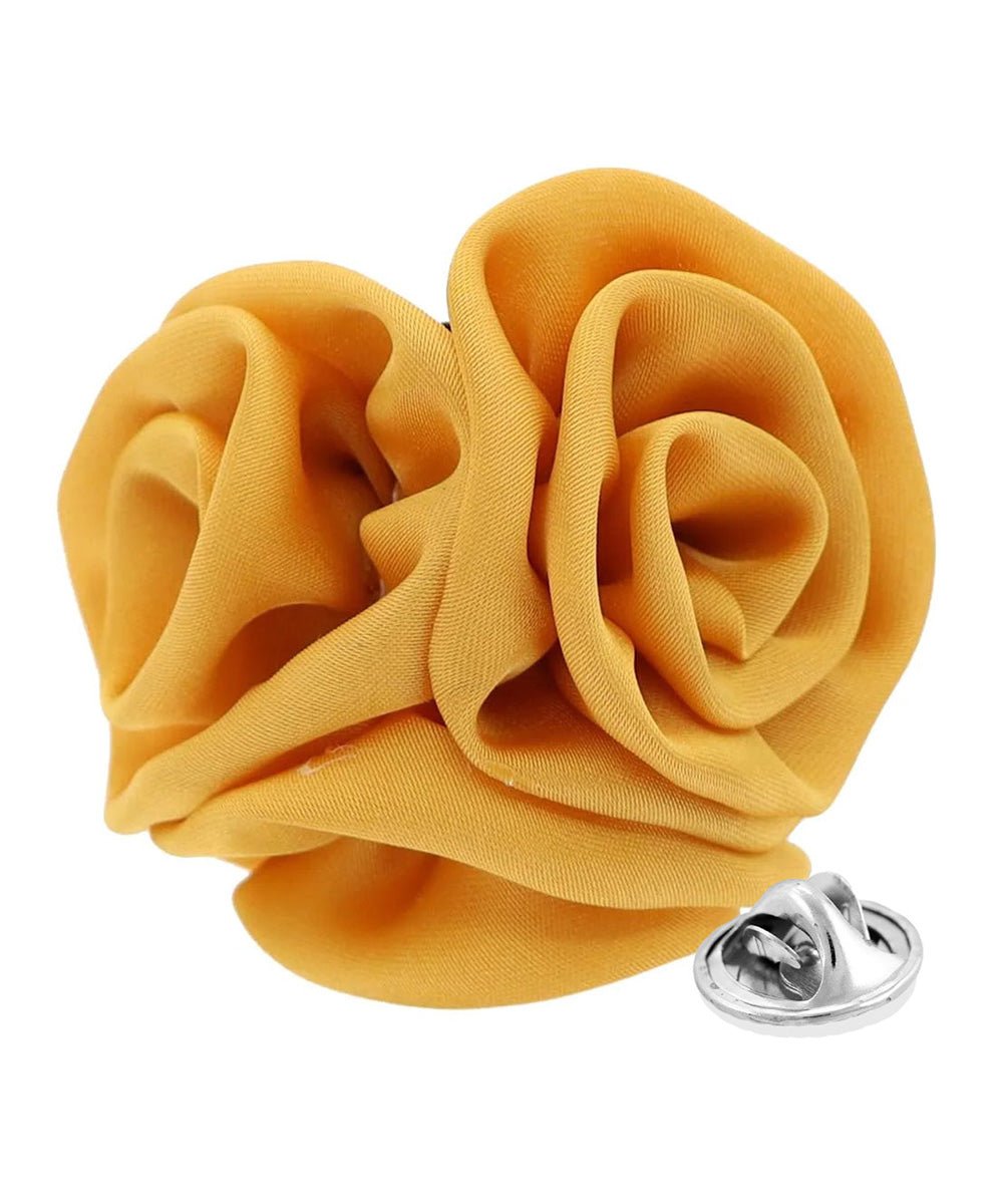 Vittorio Vico Unisex Trio Cluster Satin Flower Lapel Pin - Mustard Yellow - Flower Lapel Pin - Vittorio Vico