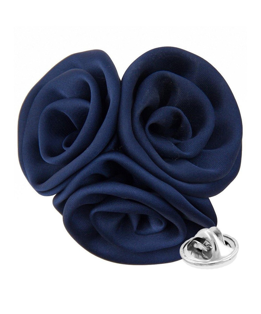 Vittorio Vico Unisex Trio Cluster Satin Flower Lapel Pin - Navy Blue - Flower Lapel Pin - Vittorio Vico