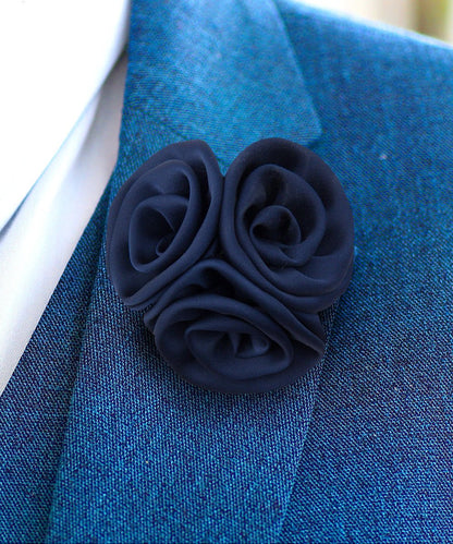 Vittorio Vico Unisex Trio Cluster Satin Flower Lapel Pin - Navy Blue - Flower Lapel Pin - Vittorio Vico