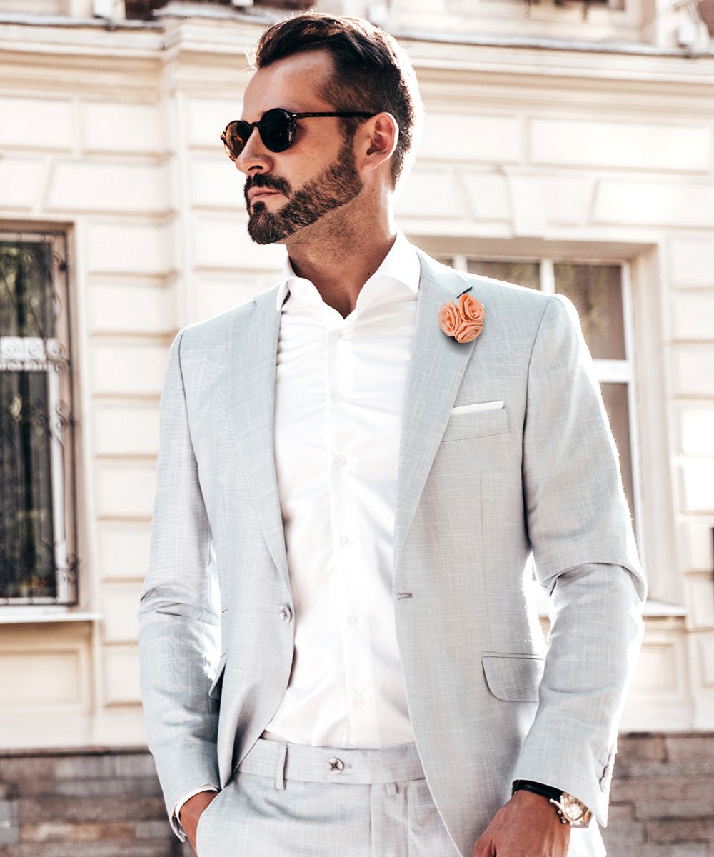 Vittorio Vico Unisex Trio Cluster Satin Flower Lapel Pin - Peach - Flower Lapel Pin - Vittorio Vico