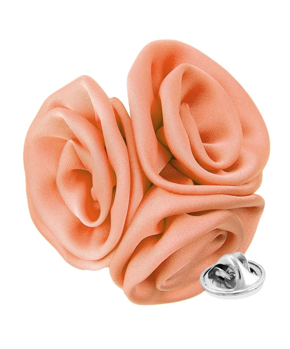 Vittorio Vico Unisex Trio Cluster Satin Flower Lapel Pin - Peach - Flower Lapel Pin - Vittorio Vico