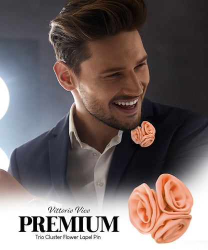 Vittorio Vico Unisex Trio Cluster Satin Flower Lapel Pin - Peach - Flower Lapel Pin - Vittorio Vico