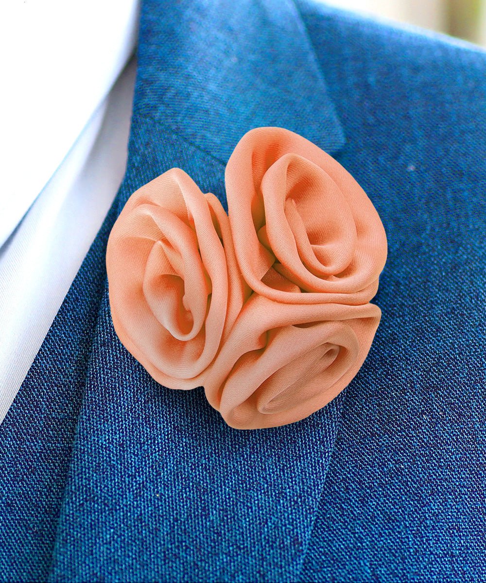 Vittorio Vico Unisex Trio Cluster Satin Flower Lapel Pin - Peach - Flower Lapel Pin - Vittorio Vico