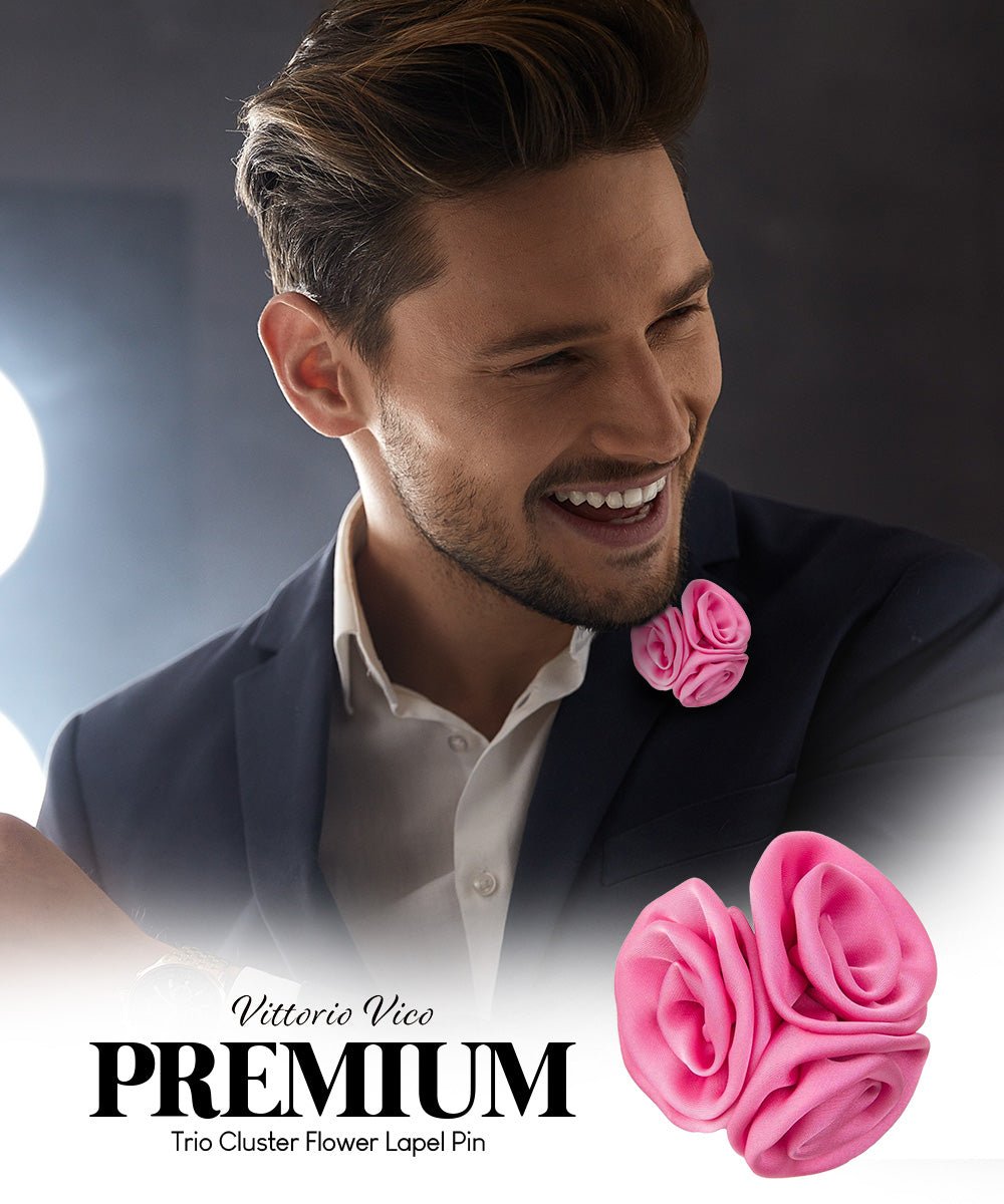Vittorio Vico Unisex Trio Cluster Satin Flower Lapel Pin - Pink - Flower Lapel Pin - Vittorio Vico