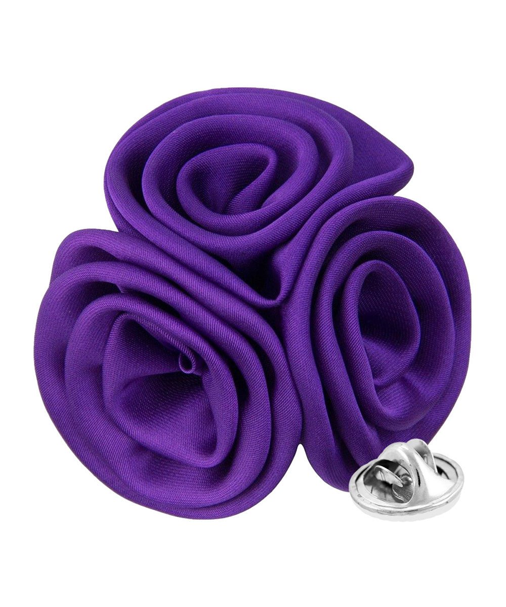 Vittorio Vico Unisex Trio Cluster Satin Flower Lapel Pin - Purple - Flower Lapel Pin - Vittorio Vico