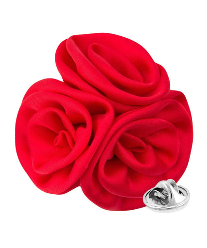 Vittorio Vico Unisex Trio Cluster Satin Flower Lapel Pin - Red - Flower Lapel Pin - Vittorio Vico