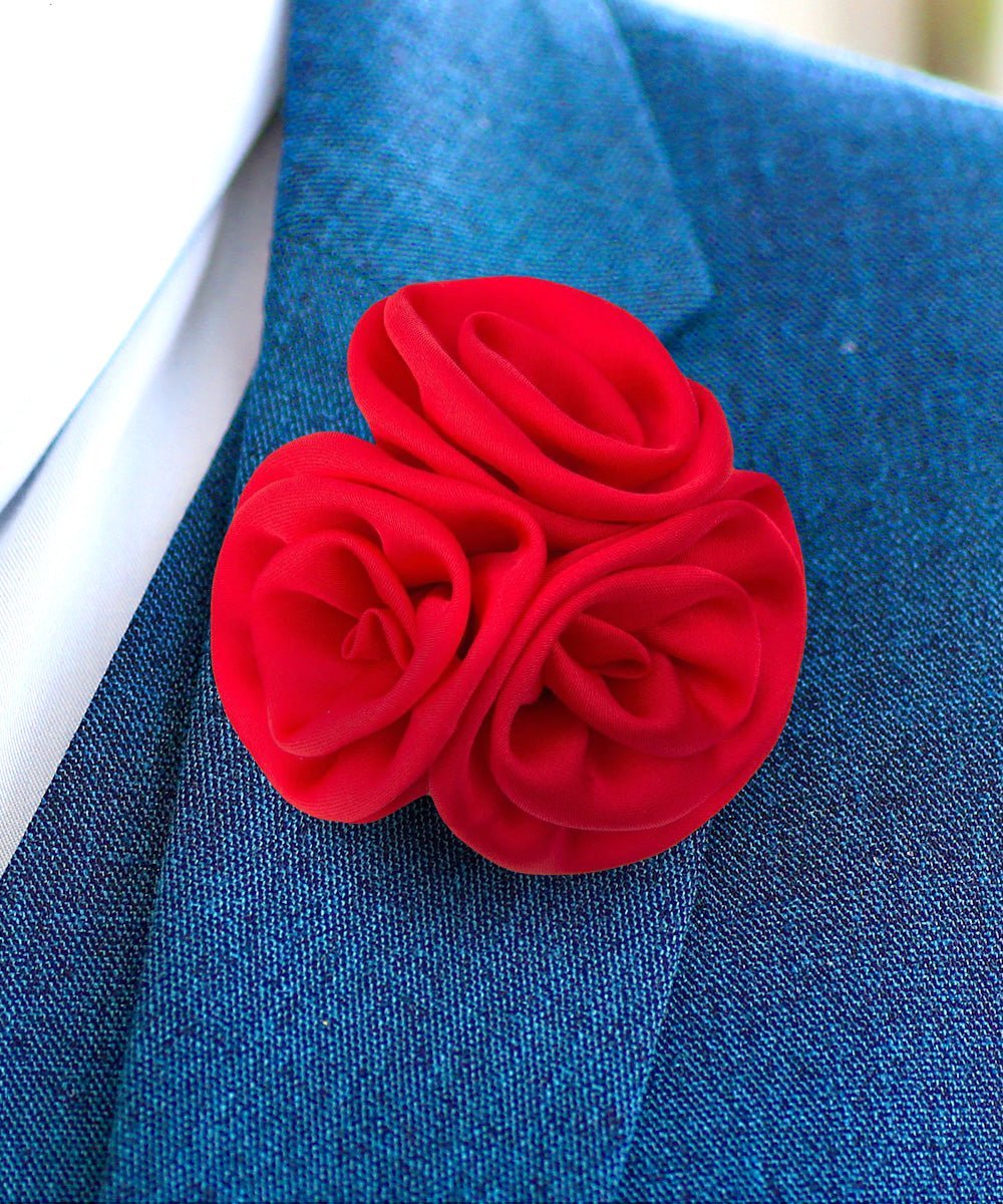 Vittorio Vico Unisex Trio Cluster Satin Flower Lapel Pin - Red - Flower Lapel Pin - Vittorio Vico