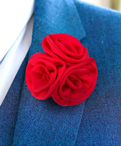 Vittorio Vico Unisex Trio Cluster Satin Flower Lapel Pin - Red - Flower Lapel Pin - Vittorio Vico