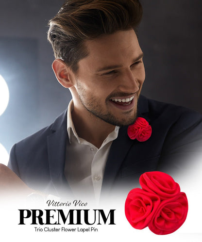 Vittorio Vico Unisex Trio Cluster Satin Flower Lapel Pin - Red - Flower Lapel Pin - Vittorio Vico