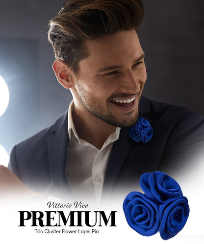 Vittorio Vico Unisex Trio Cluster Satin Flower Lapel Pin - Royal Blue - Flower Lapel Pin - Vittorio Vico