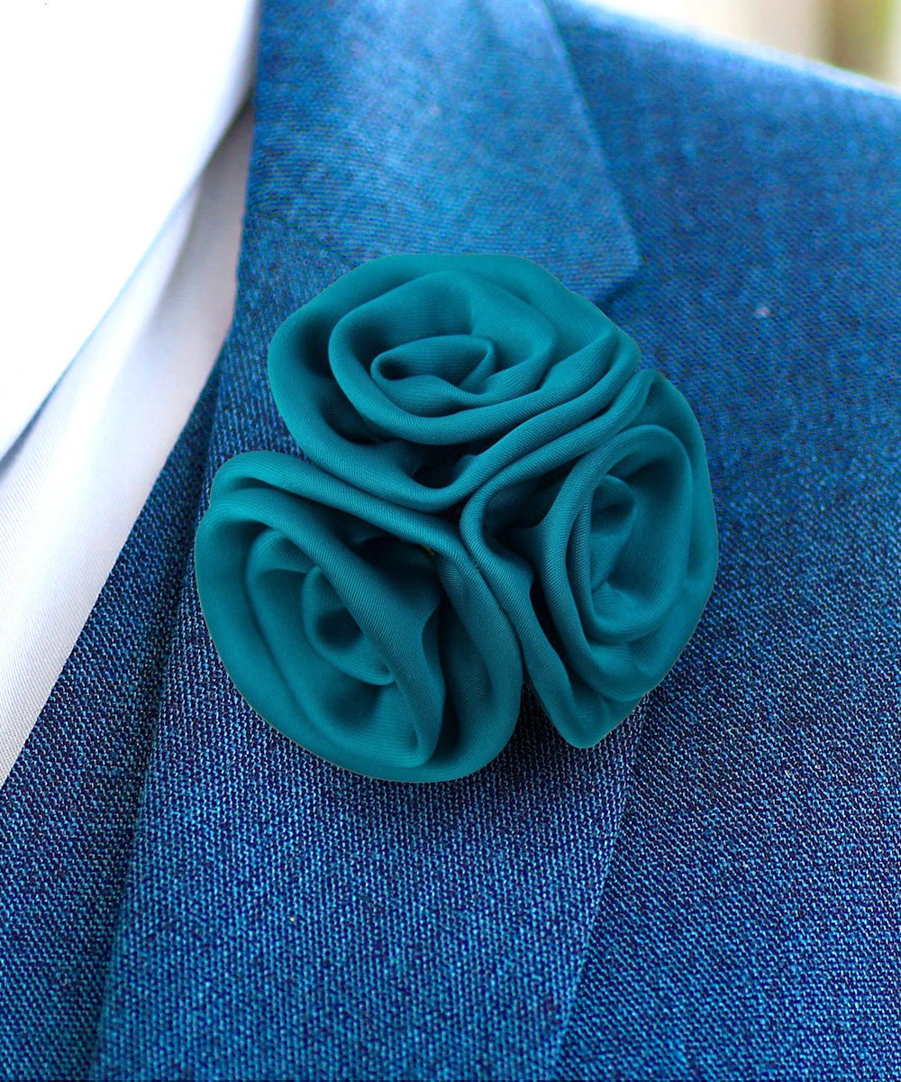 Vittorio Vico Unisex Trio Cluster Satin Flower Lapel Pin - Teal Blue - Flower Lapel Pin - Vittorio Vico