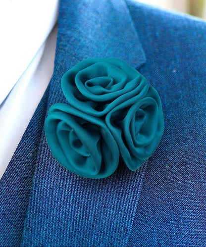 Vittorio Vico Unisex Trio Cluster Satin Flower Lapel Pin - Teal Blue - Flower Lapel Pin - Vittorio Vico