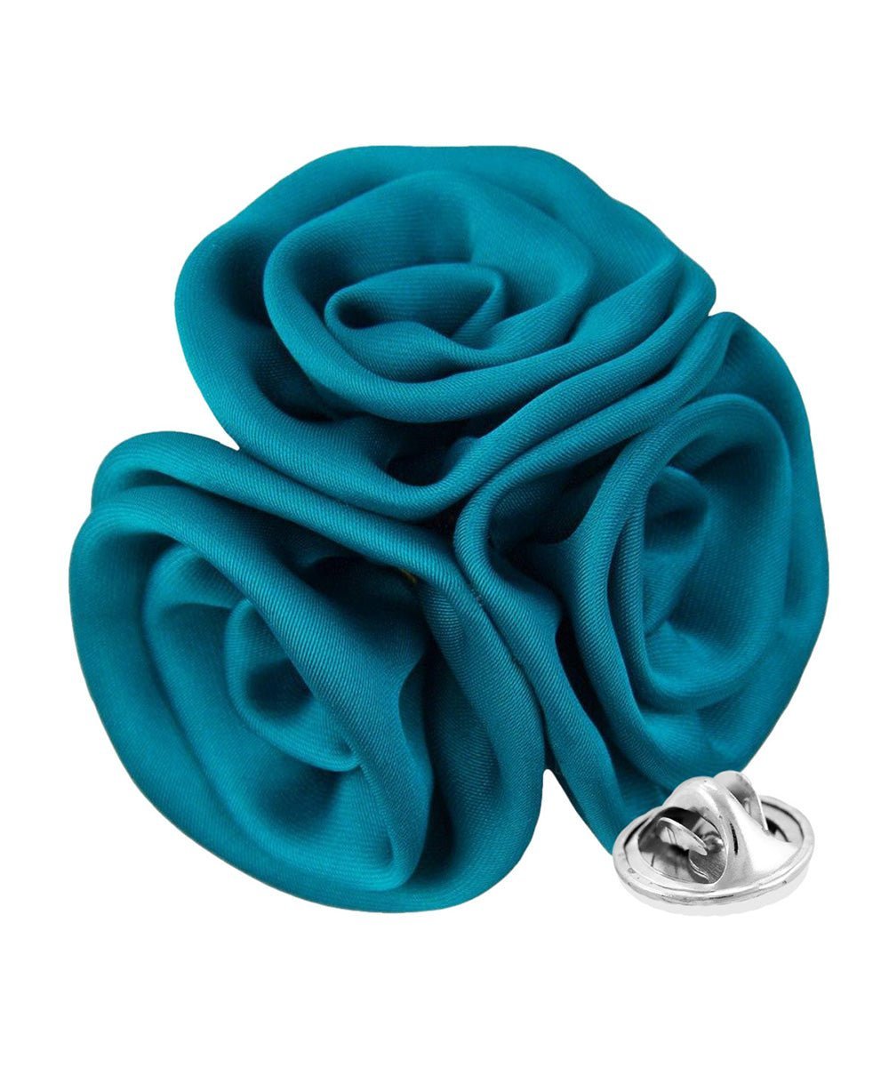 Vittorio Vico Unisex Trio Cluster Satin Flower Lapel Pin - Teal Blue - Flower Lapel Pin - Vittorio Vico