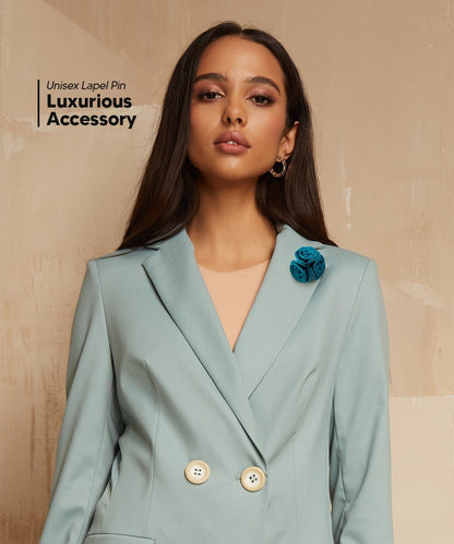 Vittorio Vico Unisex Trio Cluster Satin Flower Lapel Pin - Teal Blue - Flower Lapel Pin - Vittorio Vico