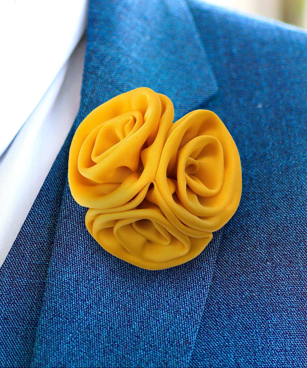Vittorio Vico Unisex Trio Cluster Satin Flower Lapel Pin - Yellow - Flower Lapel Pin - Vittorio Vico