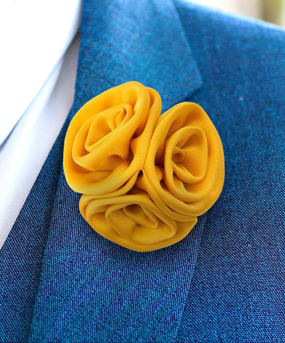 Vittorio Vico Unisex Trio Cluster Satin Flower Lapel Pin - Yellow - Flower Lapel Pin - Vittorio Vico