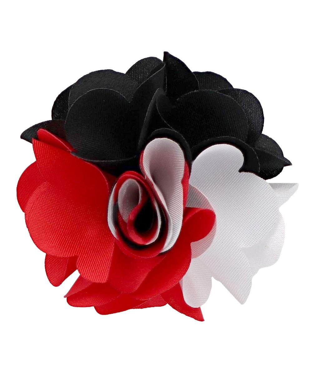 Vittorio Vico Unisex Two Tone Satin Flower Lapel Pin - Black and Red and White - Flower Lapel Pin - Vittorio Vico