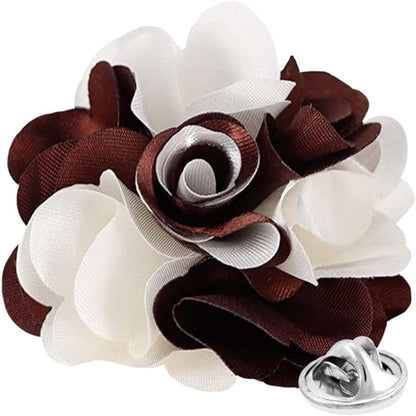 Vittorio Vico Unisex Two Tone Satin Flower Lapel Pin - Brown and White - Flower Lapel Pin - Vittorio Vico