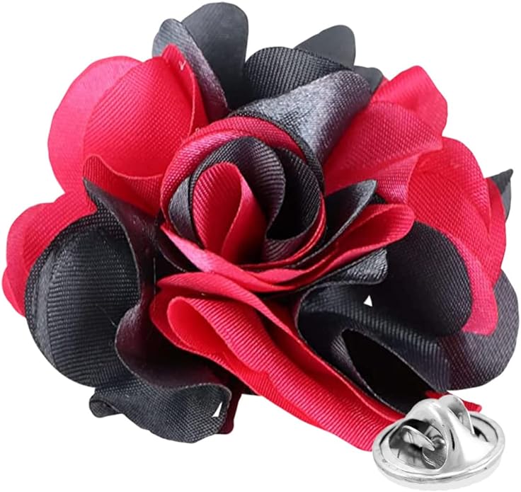 Vittorio Vico Unisex Two Tone Satin Flower Lapel Pin - Hot Pink and Silver Gray - Flower Lapel Pin - Vittorio Vico