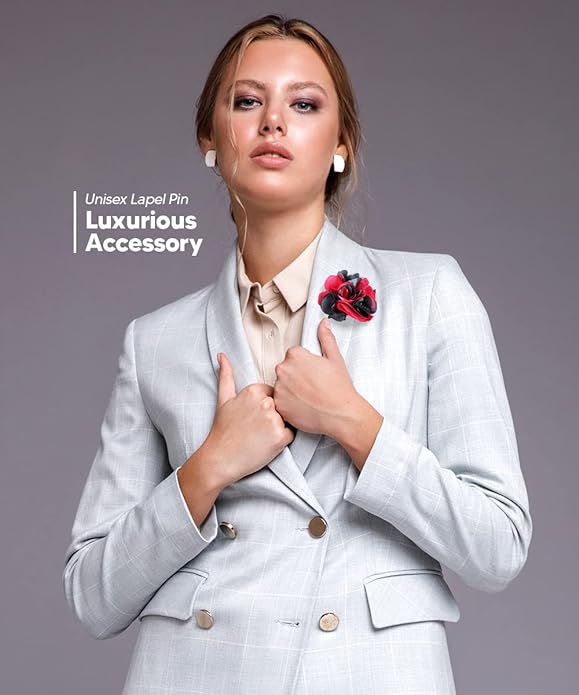 Vittorio Vico Unisex Two Tone Satin Flower Lapel Pin - Hot Pink and Silver Gray - Flower Lapel Pin - Vittorio Vico