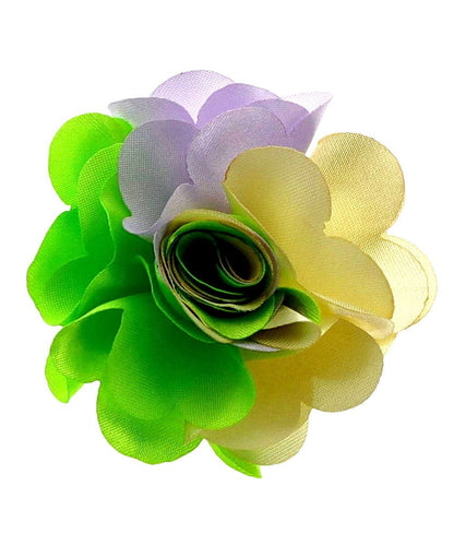 Vittorio Vico Unisex Two Tone Satin Flower Lapel Pin - Lavender and Lime and Yellow - Flower Lapel Pin - Vittorio Vico