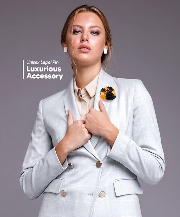 Vittorio Vico Unisex Two Tone Satin Flower Lapel Pin - Hot Pink and Silver Gray - Flower Lapel Pin - Vittorio Vico