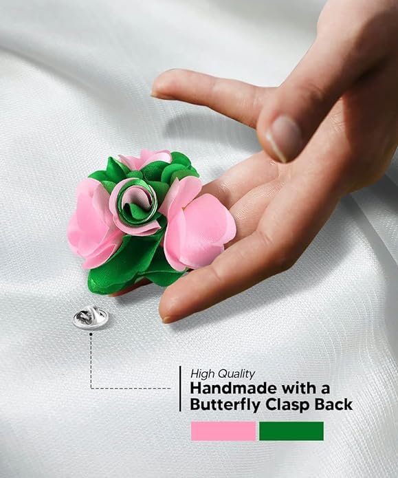 Vittorio Vico Unisex Two Tone Satin Flower Lapel Pin - Pink and Kelly Green - Flower Lapel Pin - Vittorio Vico