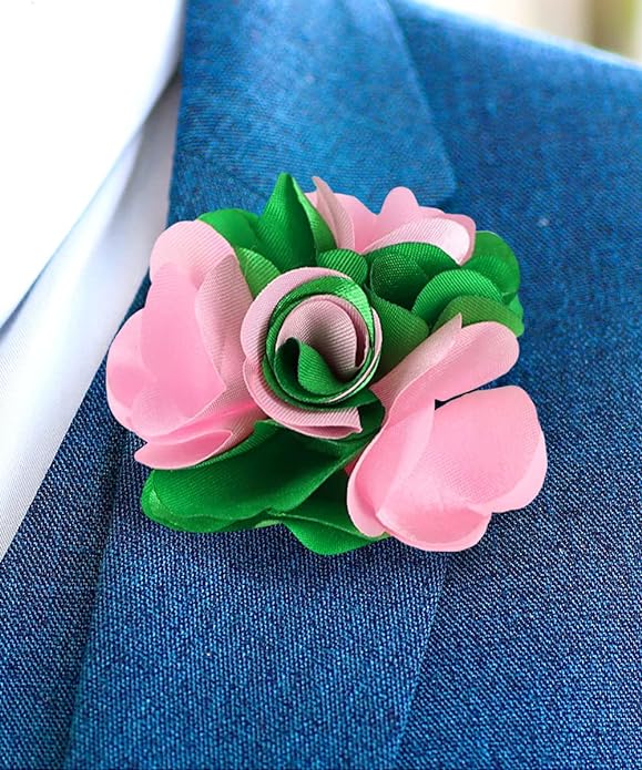 Vittorio Vico Unisex Two Tone Satin Flower Lapel Pin - Pink and Kelly Green - Flower Lapel Pin - Vittorio Vico