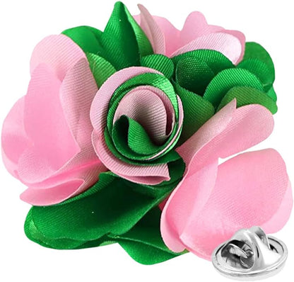 Vittorio Vico Unisex Two Tone Satin Flower Lapel Pin - Pink and Kelly Green - Flower Lapel Pin - Vittorio Vico