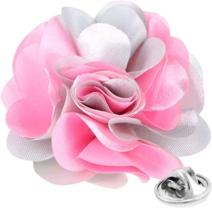 Vittorio Vico Unisex Two Tone Satin Flower Lapel Pin - Pink and Light Silver - Flower Lapel Pin - Vittorio Vico
