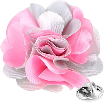 Vittorio Vico Unisex Two Tone Satin Flower Lapel Pin - Pink and Light Silver - Flower Lapel Pin - Vittorio Vico