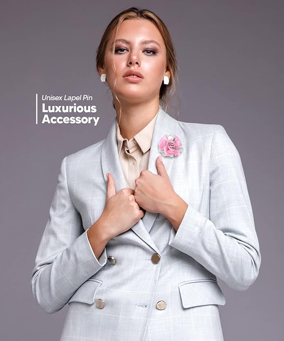 Vittorio Vico Unisex Two Tone Satin Flower Lapel Pin - Pink and Light Silver - Flower Lapel Pin - Vittorio Vico