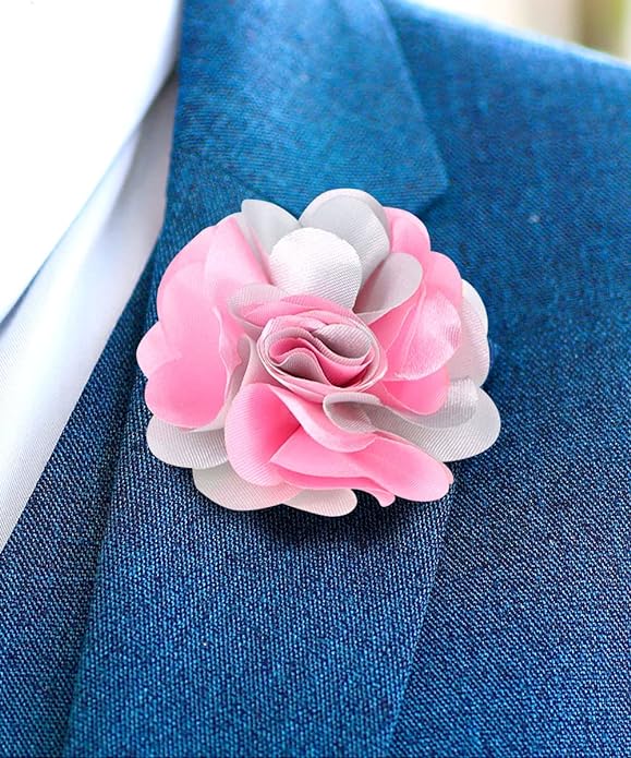 Vittorio Vico Unisex Two Tone Satin Flower Lapel Pin - Pink and Light Silver - Flower Lapel Pin - Vittorio Vico