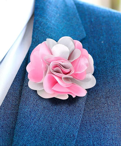 Vittorio Vico Unisex Two Tone Satin Flower Lapel Pin - Pink and Light Silver - Flower Lapel Pin - Vittorio Vico