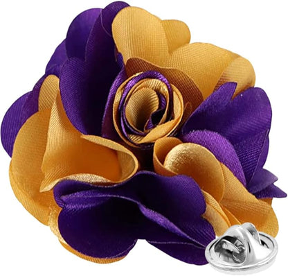 Vittorio Vico Unisex Two Tone Satin Flower Lapel Pin - Purple and Gold - Flower Lapel Pin - Vittorio Vico