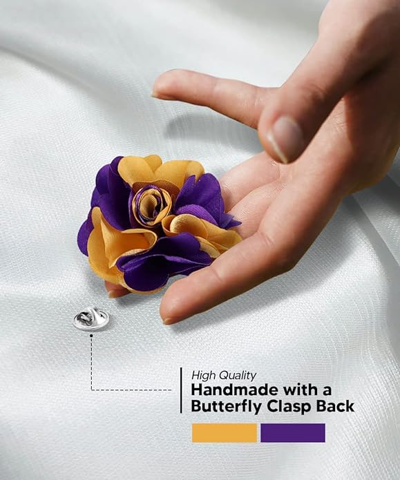 Vittorio Vico Unisex Two Tone Satin Flower Lapel Pin - Purple and Gold - Flower Lapel Pin - Vittorio Vico