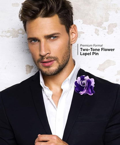Vittorio Vico Unisex Two Tone Satin Flower Lapel Pin - Purple and Lavender - Flower Lapel Pin - Vittorio Vico