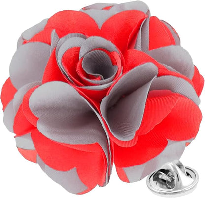 Vittorio Vico Unisex Two Tone Satin Flower Lapel Pin - Red and Gray - Flower Lapel Pin - Vittorio Vico