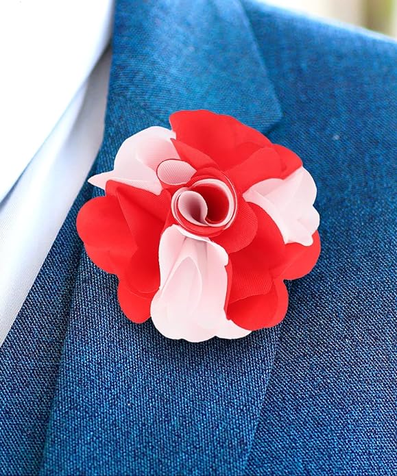 Vittorio Vico Unisex Two Tone Satin Flower Lapel Pin - Red and White - Flower Lapel Pin - Vittorio Vico