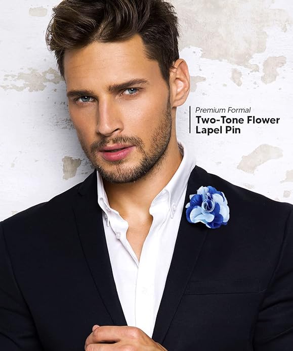 Vittorio Vico Unisex Two Tone Satin Flower Lapel Pin - Silver Gray and Black - Flower Lapel Pin - Vittorio Vico