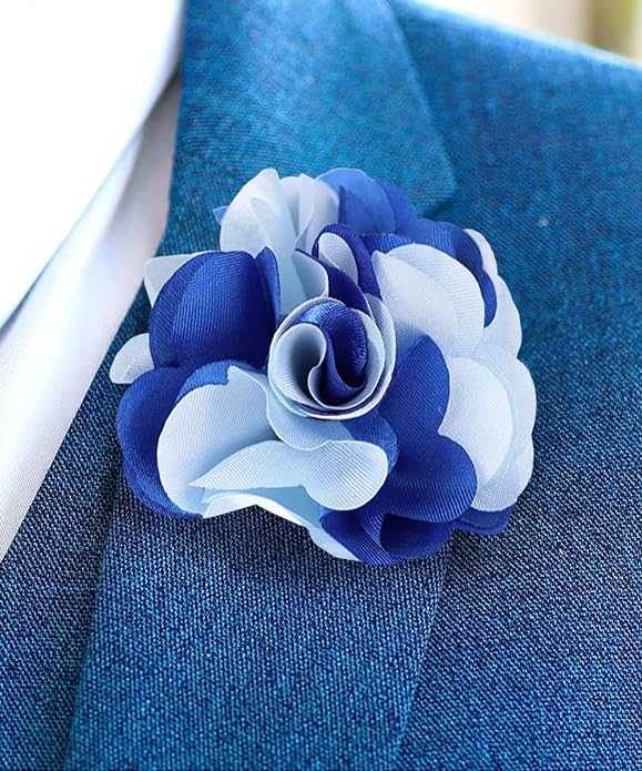 Vittorio Vico Unisex Two Tone Satin Flower Lapel Pin - Silver Gray and Black - Flower Lapel Pin - Vittorio Vico