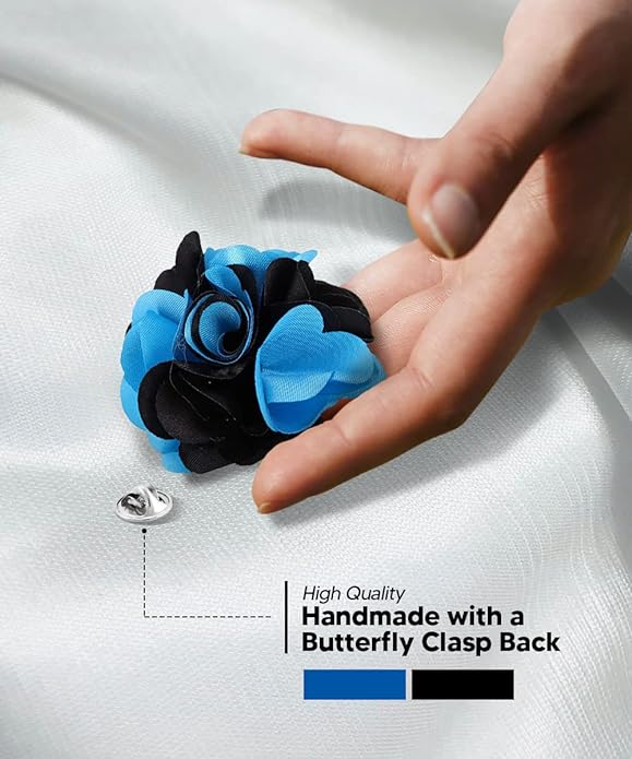 Vittorio Vico Unisex Two Tone Satin Flower Lapel Pin - Turquoise and Black - Flower Lapel Pin - Vittorio Vico