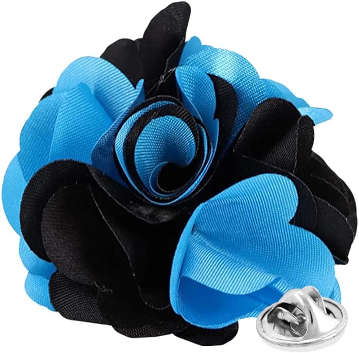 Vittorio Vico Unisex Two Tone Satin Flower Lapel Pin - Turquoise and Black - Flower Lapel Pin - Vittorio Vico