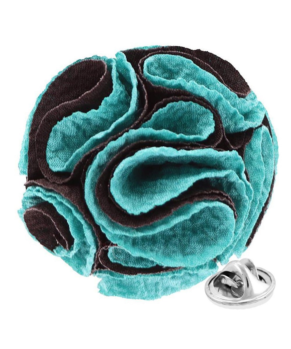 Vittorio Vico Unisex Two-Tone Seersucker Flower Lapel Pin - Aqua and Black - Flower Lapel Pin - Vittorio Vico